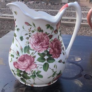 Burton & Burton Saddlebrooke Porcelain Floral Pink Roses Large Pitcher